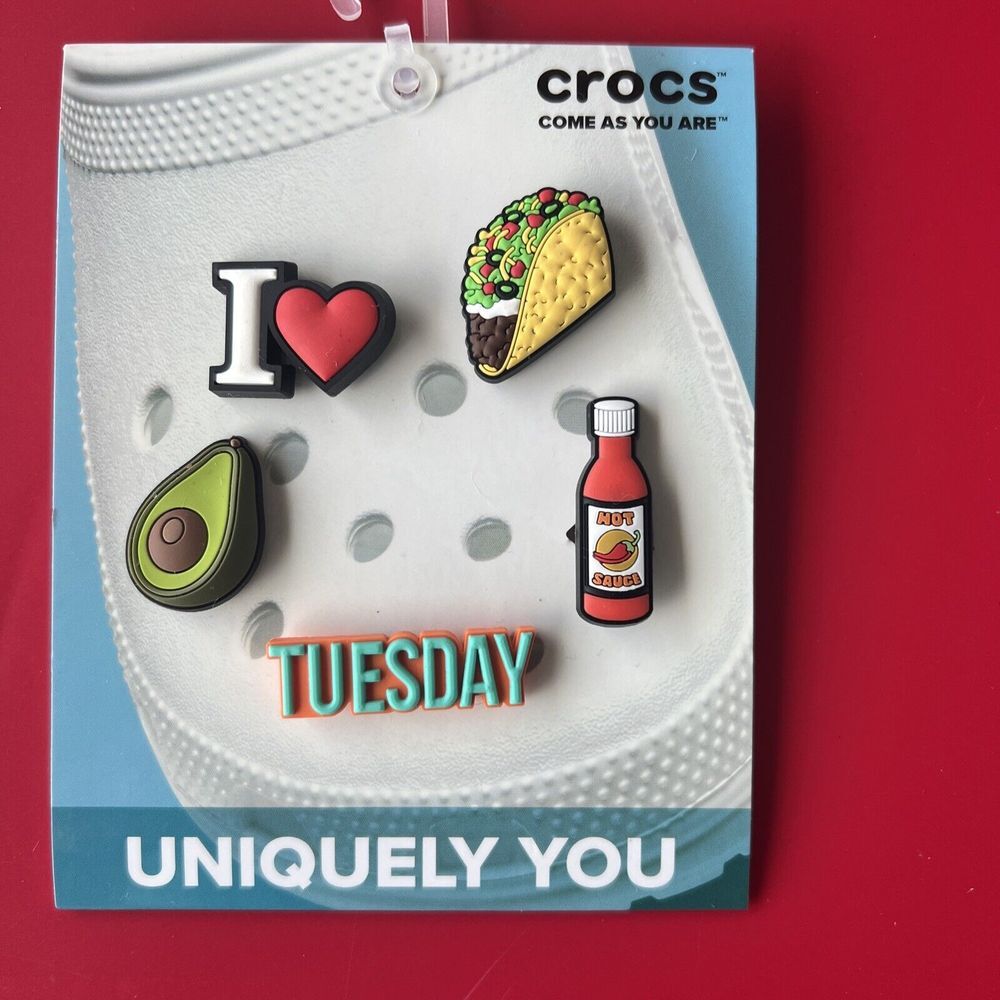 Crocs Uniquely You Taco Tuesday Avocado‎ Hot Sauce I Heart Jibbitz Charms New